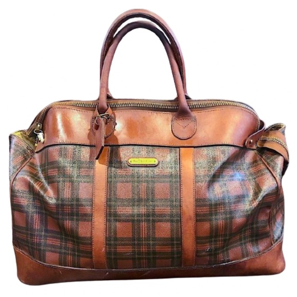 RALPH LAUREN Tartan Plaid Red Brown Boston Weekend Travel Doctor’s Bag 55cm - Picture 1 of 17